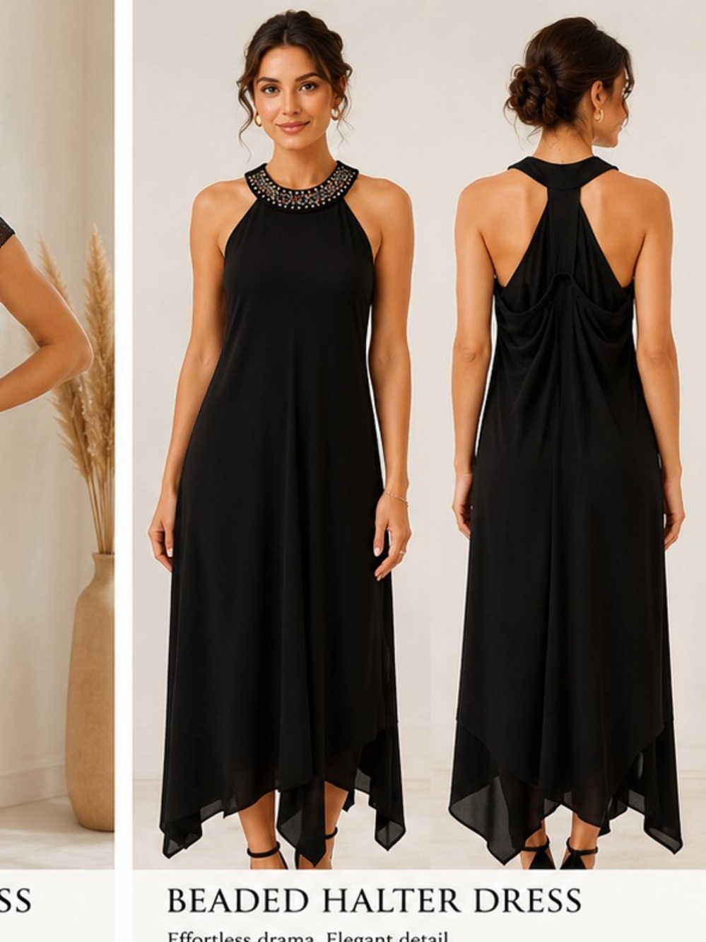 Enfocus Studio Black Maxi Dress with Multicolor Beaded Halter